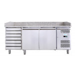 Stainless steel 201 Ventilated Refrigerated Pizza Counter ForCold Modello G-PZ2610TN-FC 2 refrigerated doors + 1 neutral chest of drawers with 7 drawers