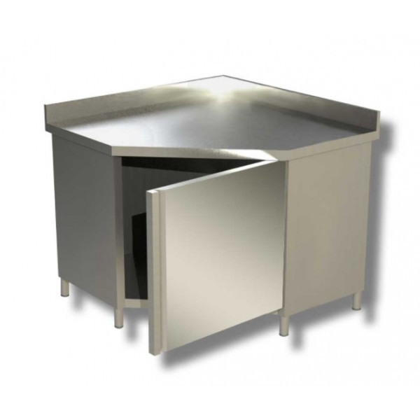 Stainless steel cabinet table Hinged door Corner unit With upstand Model AAPB107A