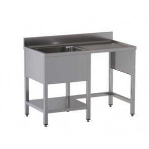 Stainless steel sink with one tub with drainer on legs with bottom shelf and with hollow for dustbin Model GPD/S126