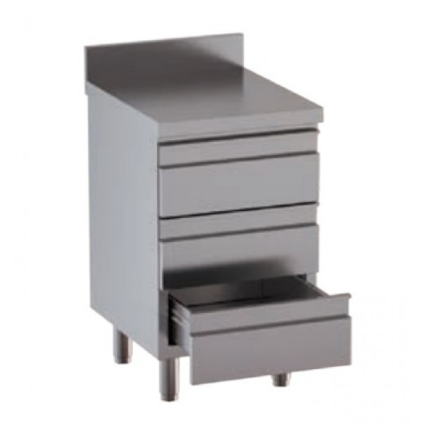 Stainless steel self-supporting cabinet with 3 drawers With upstand with worktop Model DSNCT057A