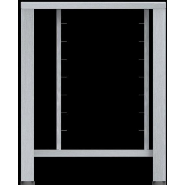 Tavolo fisso in  AISI 430 Con supporti universali Mod. ETS423 Capacità: 6 teglie 2/3 GN o 6 griglie 425x340 mm LxPxH 610x630x791 mm Per EF 423, EF 443 ed EF 523 (in tutte le versioni)