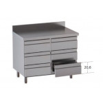 Stainless steel self-supporting cabinet with 6 drawers With upstand with worktop Model DSN6C086A