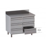 Stainless steel self-supporting chest of 6 drawers With upstand with worktop Model DSN6C086A