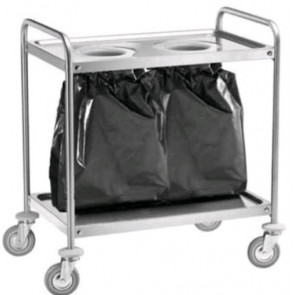 Service trolley two shelves Model CA1391S2 Stainless steel structure with holes for waste bags Stainless steel shelves Multidirectional wheels