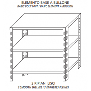 Stainless steel bolt shelving IXP 3 smooth shelves Basic element With plastic feet and bolts Cut-off edges Polished finish Model SC615LB