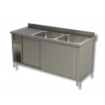 Stainless steel cupboard sink two tubs with drainer Model A2VGS/D196