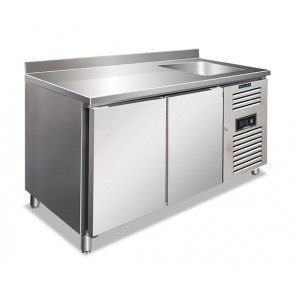 Ventilated refrigerated counter with sink and backsplash Model CLV2200TN Two doors
