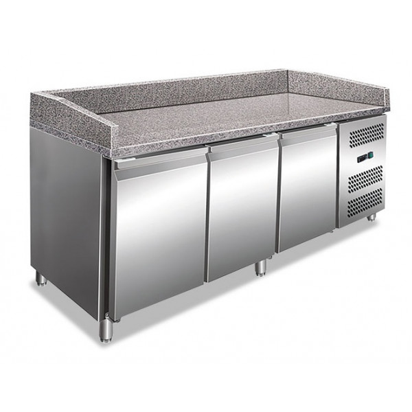 Stainless steel 201 Ventilated Refrigerated Pizza Counter Model PZ3600TN 3 refrigerated doors