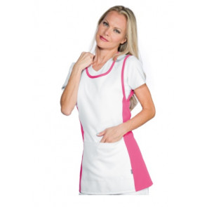 Lady Papeete apron 100% Polyester White and Fuchsia Model 013186