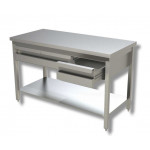 Stainless steel table Without upstand with shelf and 3 drawers Model G3C166