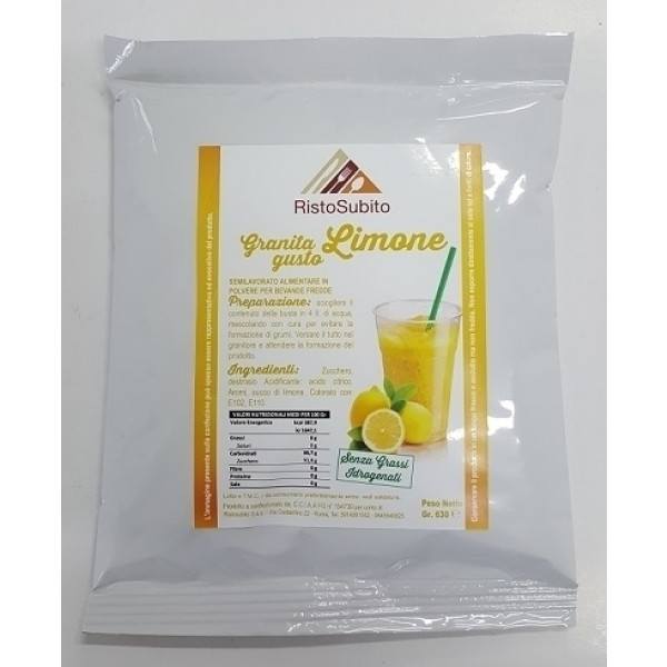 Powdered preparation already sweetened for SLUSH WITH LEMON FLAVOUR Packs of gr 630 in cartons of 25 bags Model 510