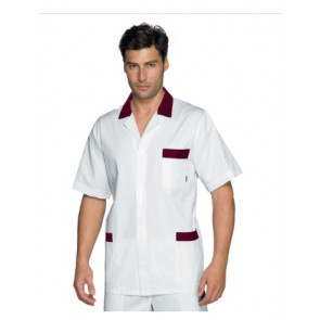 Chef jacket Peter Short sleeve 100% Cotton White and bordeaux Available in different sizes Model 036103M