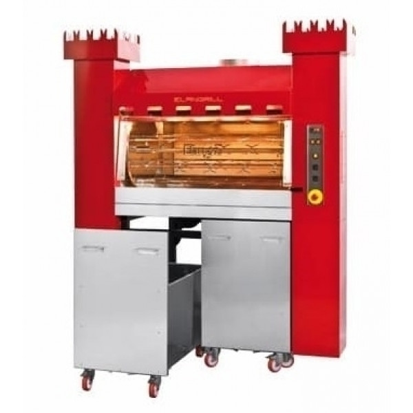Wood-fueled planetary rotisserie ENG Model TORRE84P Capacity N. 84 Chickens Stainless steel planetary discs n. 8+ 4 spits cm 111,5