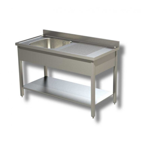 Stainless steel sink with one tub on legs with bottom shelf and drainer Model G1VGS/D126