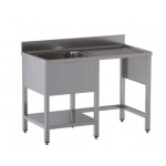 Stainless steel sink with one tub with drainer on legs with bottom shelf and with hollow for dustbin Model GPD/S127