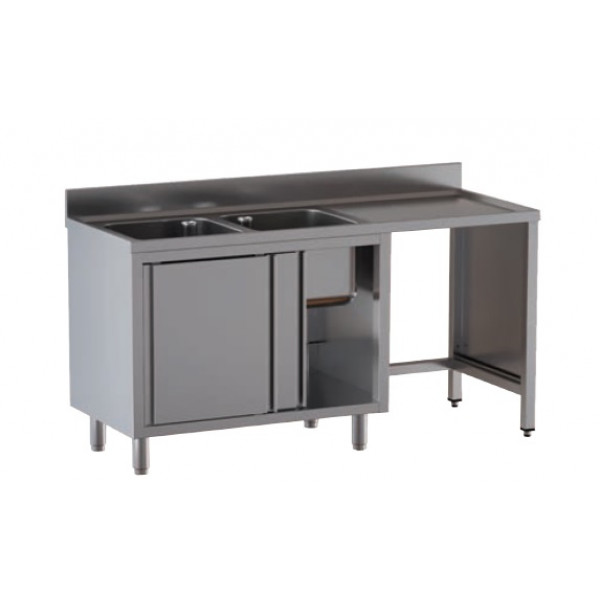 Stainless steel cupboard sink two tubs with drainer and hollow for dustbin Model A2VPS/D187