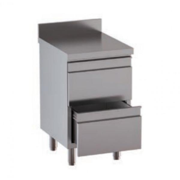 Stainless steel self-supporting cabinet with 2 drawers With upstand with worktop Model DSNCD057A
