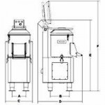 Potato peeler Model PPJ20 Automatic system of potato unloading capacity 35 LT Three-phase r.p.m. 275 Hourly production kg/h.340