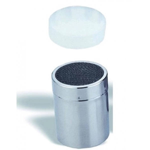 Stainless steel spice shaker with fabric and plastic cover Size ø cm. 7x9,6h Model 348-001
