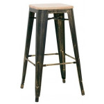 Stackable indoor stool TESR Metal frame brush painting Antique look Wood seat Model 1078-MC012DW