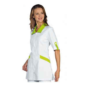 Woman Tortola blouse SHORT SLEEVE 65% Polyester 35% Cotton WHITE AND APPLE GREEN available in different sizes Model 002126M