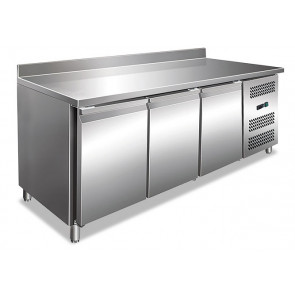 Ventilated refrigerated counter with backsplash Stainless steel AISI 201 Model GN3200TN Three doors