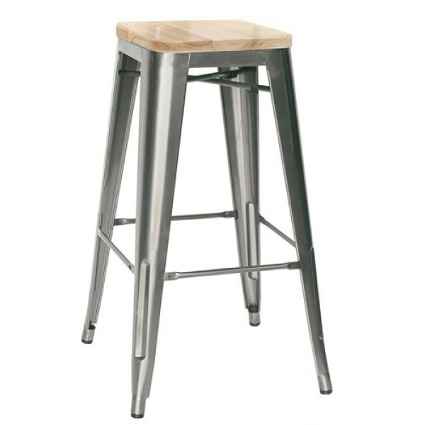 Stackable indoor stool TESR Powder coated metal frame with varnish Wood seat Model 1067-MC012TW