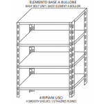 Stainless steel bolt shelving IXP 4 smooth shelves Basic element With plastic feet and bolts Cut-off edges Polished finish Model SC320LB
