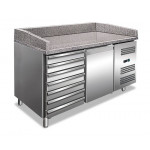 Stainless steel 201 Ventilated Refrigerated Pizza Counter Model PZ1610TN 1 refrigerated door and 1 neutral chest of drawers