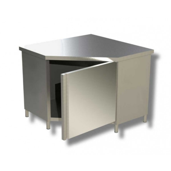 Stainless steel cabinet table Hinged door Corner unit Without upstand Model AAPB106