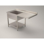 Stainless steel sink with one tub with drainer on legs with bottom shelf and with hollow for dishwasher Model GLS/D146
