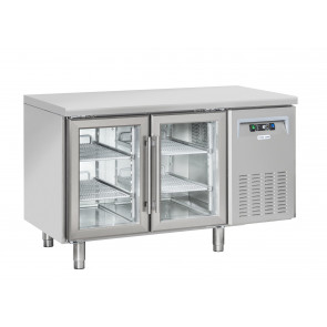 Refrigerated counter GN1/1 stainless steel with glass doors Model QRG2100 Ventilated refrigeration 2 self-closing glass doors
