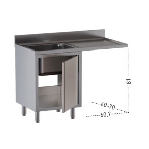 Stainless steel cupboard sink one tub with drainer and hollow for dishwasher Model ALS/D127