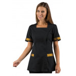 Woman Aberdeen blouse SHORT SLEEVE 100% Polyester BLACK + LUREX GOLD Avaible in different sizes Model 005371