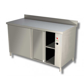 Stainless steel hot cabinet table with sliding doors With upstand Model AC106A