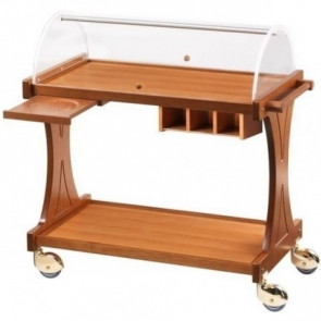 Wooden service trolley Model CL2260 two-storey Semicircular plexiglas dome with recessed lids