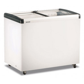 Static double temperature chest freezer with flat sliding glass lids Model FRC300PFF