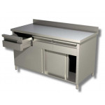 Stainless steel cabinet table with sliding doors With upstand with 3 drawers Model A3C147A