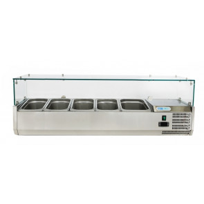 Refrigerate pizza display case stainless steel AISI 201 ForCold Model VRX1400-380-FC 4x GN1/3 + 1x GN1/2