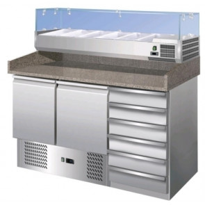 Static Refrigerated Pizza Counter Model S903PZCAS FC + VRX1400380  two doors and chest of drawers