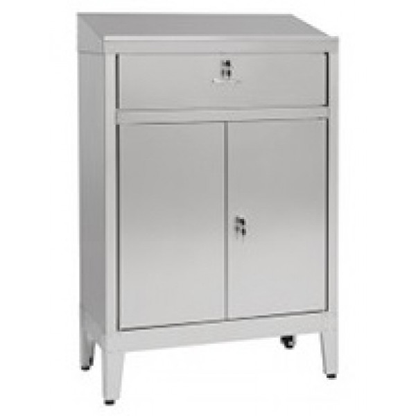 Cabinet made of stainless steel IXP with feet n. 2 hinged doors and drawer Model 69902430C