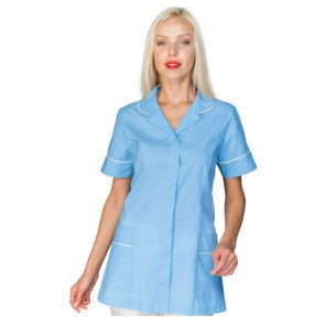 Woman Zama blouse SHORT SLEEVE 65% Polyester 35% Cotton LIGHT BLUE + WHITE Avaible in different sizes Model 004710