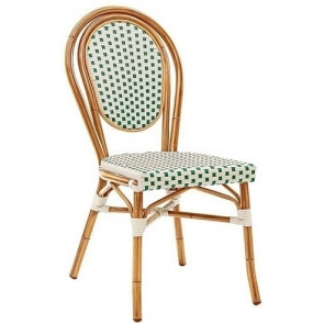 Stackable outdoor chair TESR Painted aluminum frame bamboo look, nylon strap covering Model 062-AM10