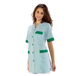 Woman Dacca blouse SHORT SLEEVE 65% Polyester 35% Cotton GREEN STRIPED Avaible in different sizes Model 006500