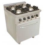 Gas range 4 burners CI Model RisCu043 with static gas oven GN 2/1 cm L 68,5 x P 53 x 35 H Gas power 31.9 kW