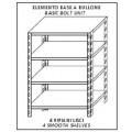 Stainless steel bolt shelving IXP 4 smooth shelves thickness cm 2,5 stainless steel 8/10 Lenght cm 90 Depth cm 30 Height cm 180 Basic element With plastic feet and bolts Cut-off edges Polished finish Model 184699030B