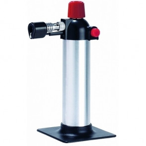 Small gas burner for flambé with base Adjustable flame temperature up to 1300 C Measures cm. 3,3x15,8h Weight g 300 Model BRU1