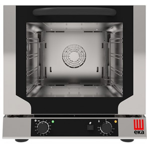 Electric ventilated convection oven with indirect humidification for gastronomy, bakery and pastry Model EKF423NU Capacity n.4 trays/grids cm 42,9x 34,5 Power Kw 2,8 Drop down door