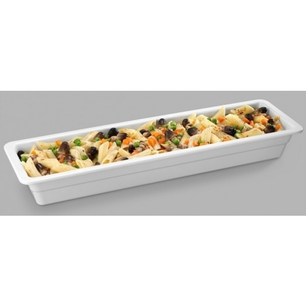 Bacinella gastronomina in melamina bianca GN 2/4 (mm. L 530 x P 162) Resistente alle rotture e sicure al contatto con ogni alimento Lavabile in lavastoviglie Temperatura di utilizzo da -20°C a + 70°C Altezza mm 65 Modello MPGN24065B