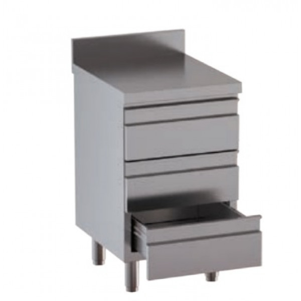 Stainless steel self-supporting chest of 3 drawers With upstand with worktop Model DSNCT056A